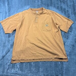 Walls Workwear Mens Large Brown Cotton Short Sleeve Henley Pocket T-Shirt 14051